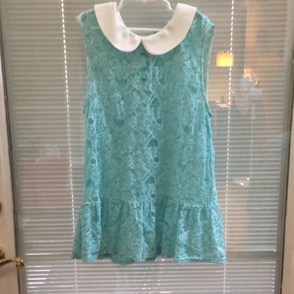 Lace teal blouse with buttons